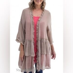 Sweet Generis Long Open Front Lightweight Ruffled Cardigan Kimono Size Medium